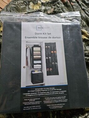 NIB Mainstays Black Dorm Kit Set - 5-Shelf Hanging Organizer & Cube Storage